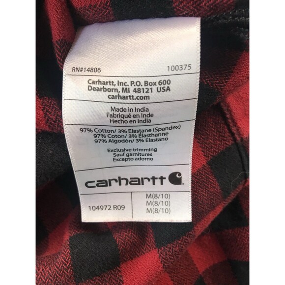 Carhartt Red Black Check Rugged Flex Loose Fit Flannel Button Up Shirt Medium - Picture 8 of 13